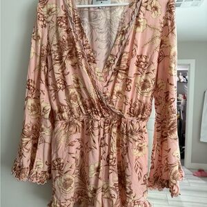 Floral Pink and Brown Romper